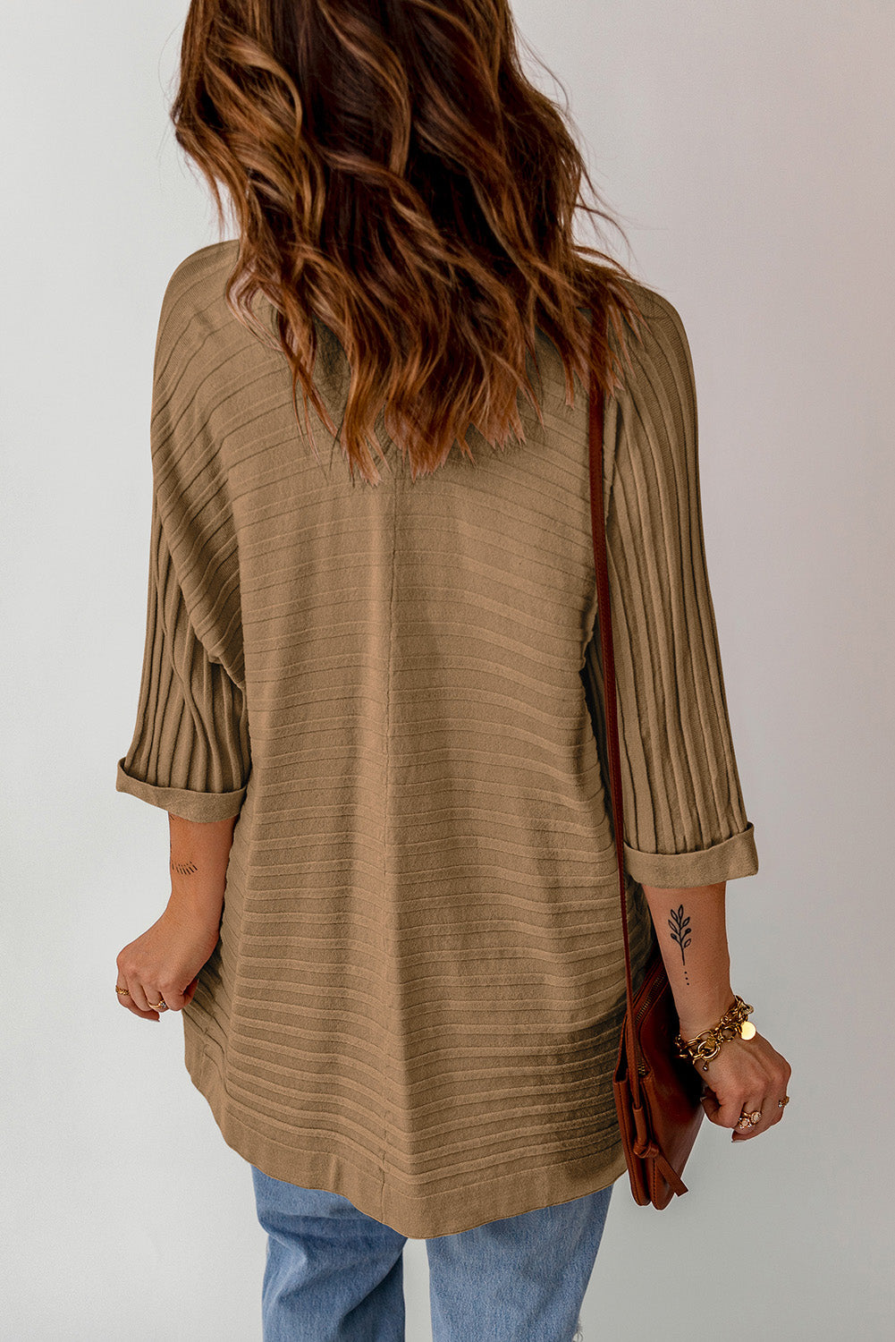 Ribbed Knit Kimono 3/4 Sleeve Open Front, S-2X, Several color choices!