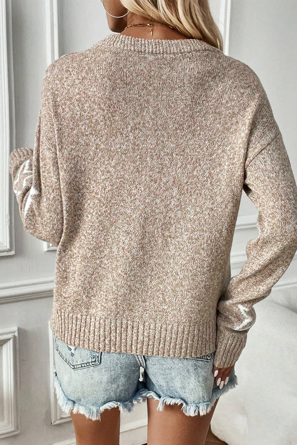 Star Pattern Drop Shoulder Sweater, S-XL