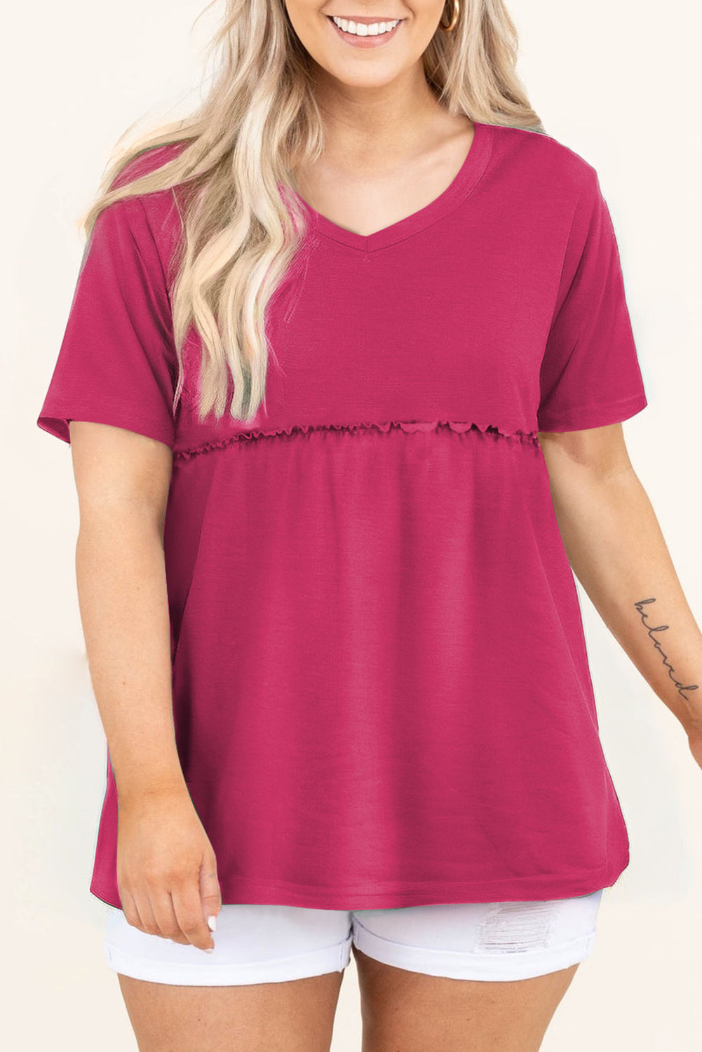 Short Sleeve Flowy Plus Size Top, 1XL-3XL