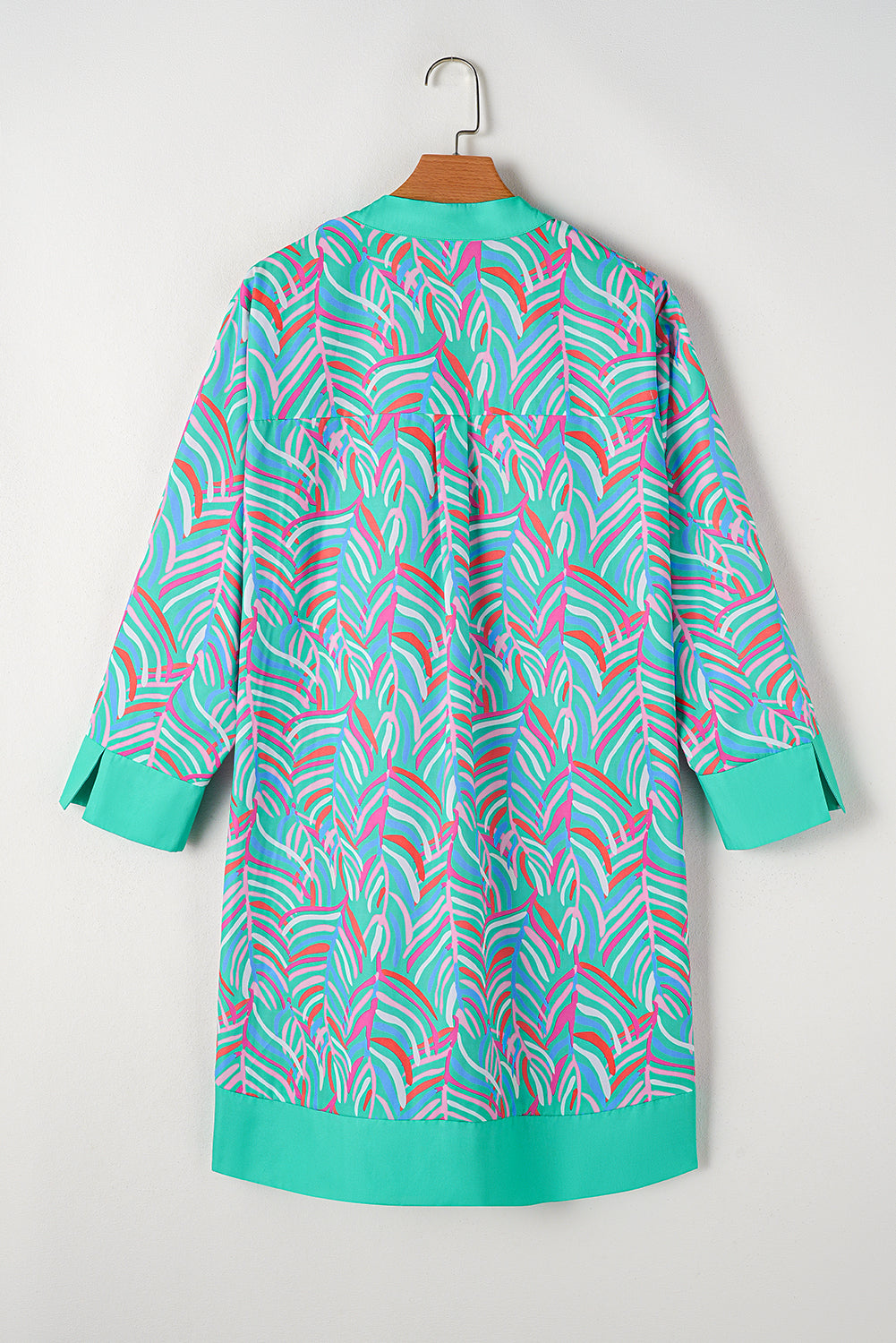 Palm Pattern Long Sleeve Shift Dress, 1XL-4XL