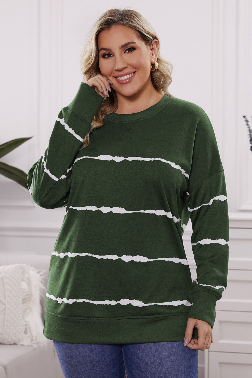 Tie-Dye Striped Sweatshirt, 1XL-5XL, two color choices