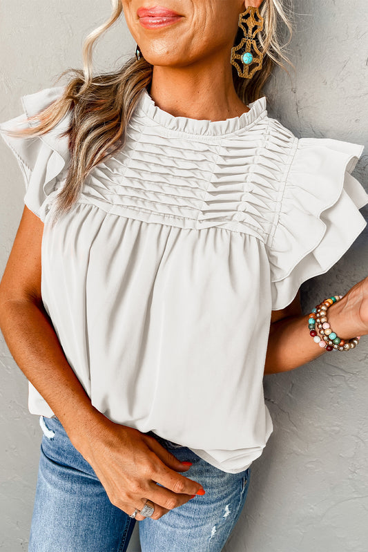 Smocked Ruffle Sleeve Blouse, S-XL