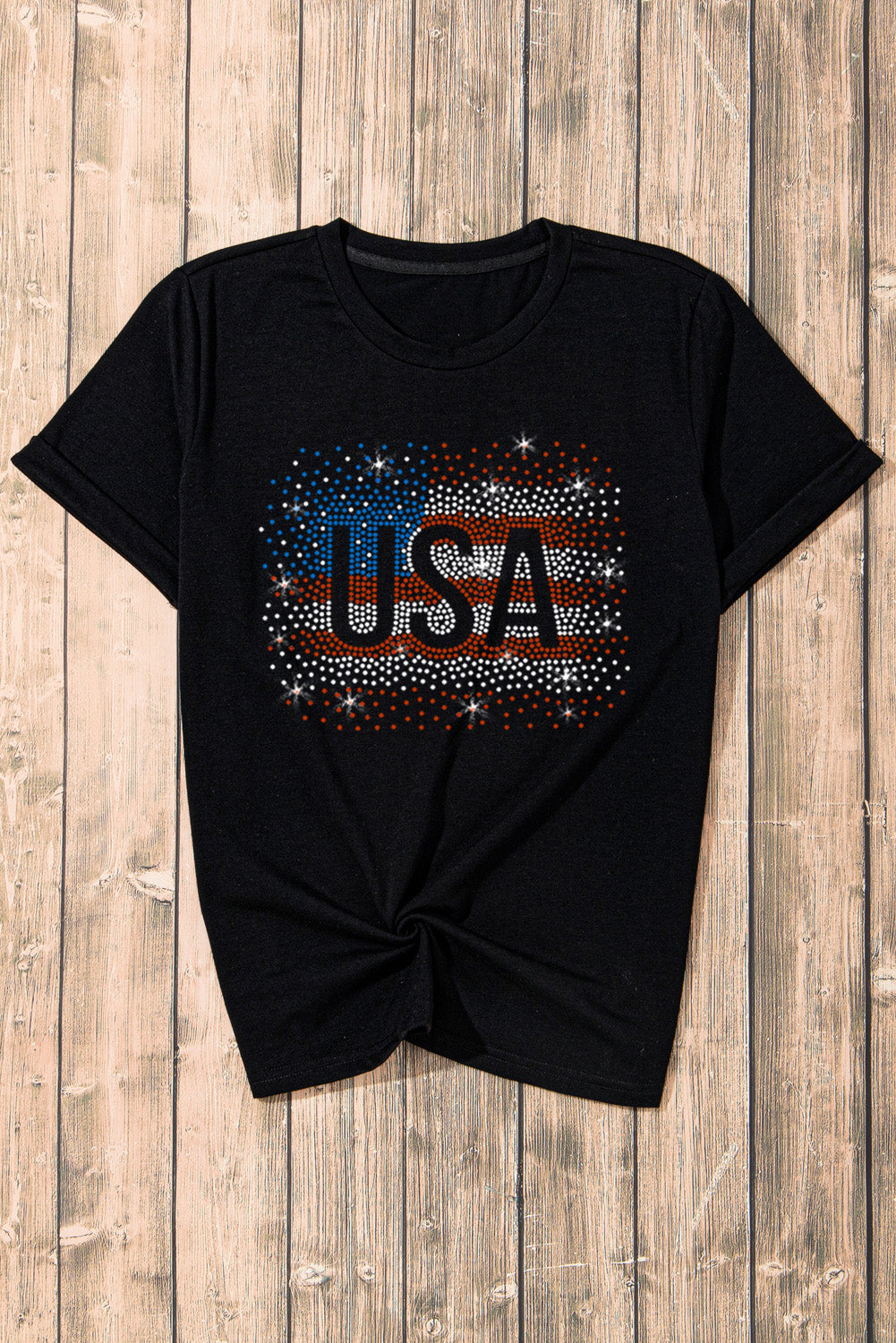 Rhinestone America Flag USA Graphic T Shirt, S-2XL