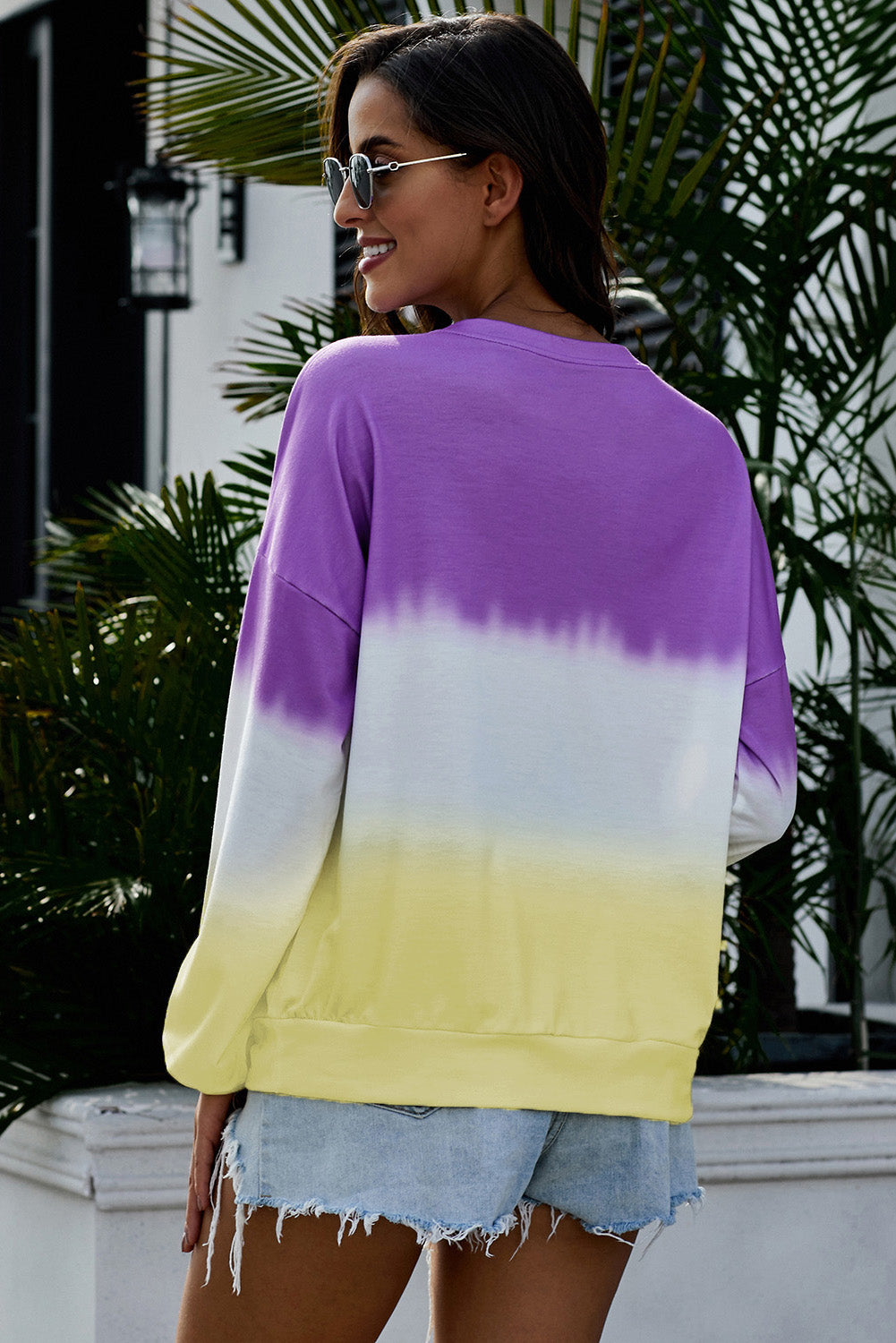 Purple and Gold Color Block Tie Dye Sweatshirt, S-2XL