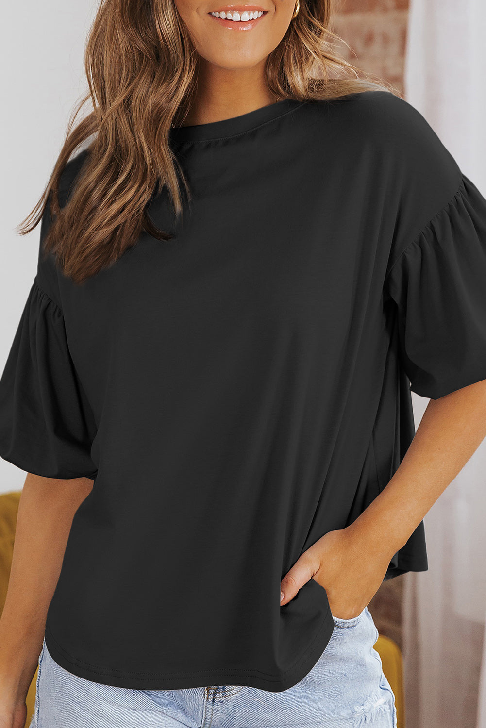 Basic Bubble Sleeve Blouse, S-2XL, several color choices