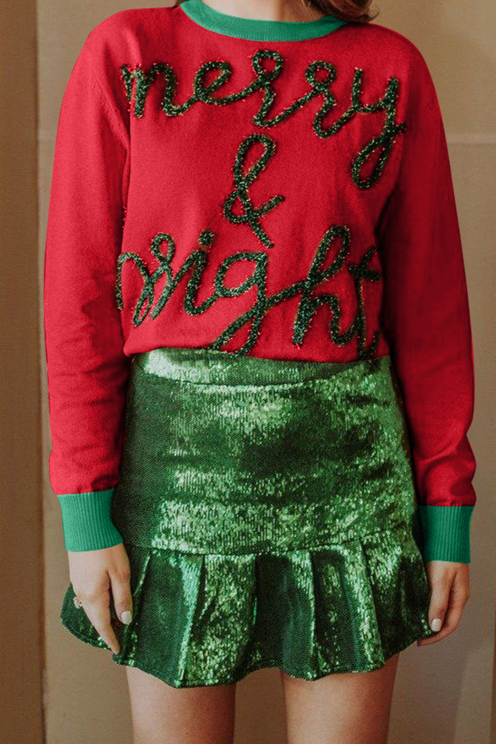 Tinsel Merry & Bright Graphic Contrast Trim Sweater, S-2XL