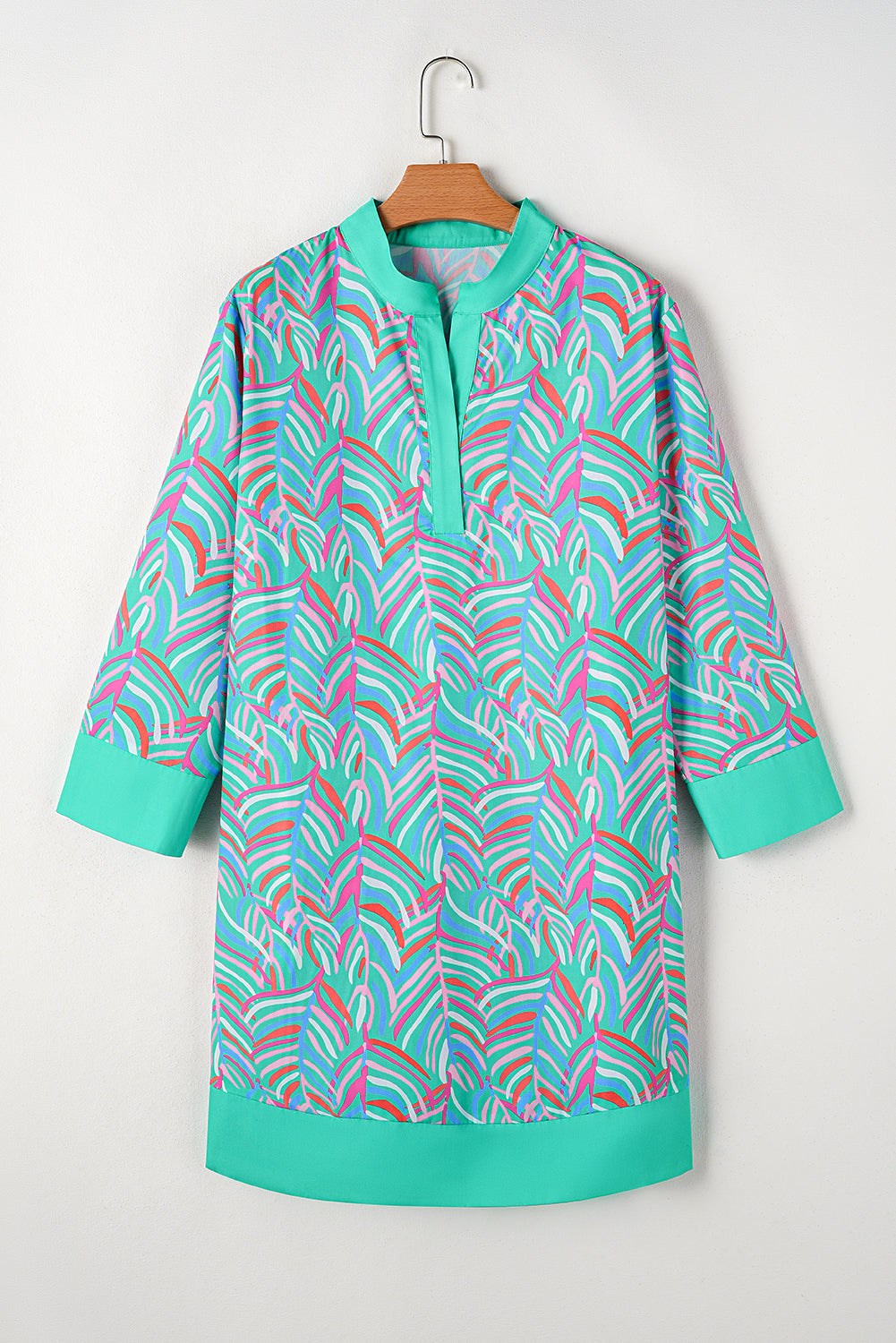 Palm Pattern Long Sleeve Shift Dress, 1XL-4XL