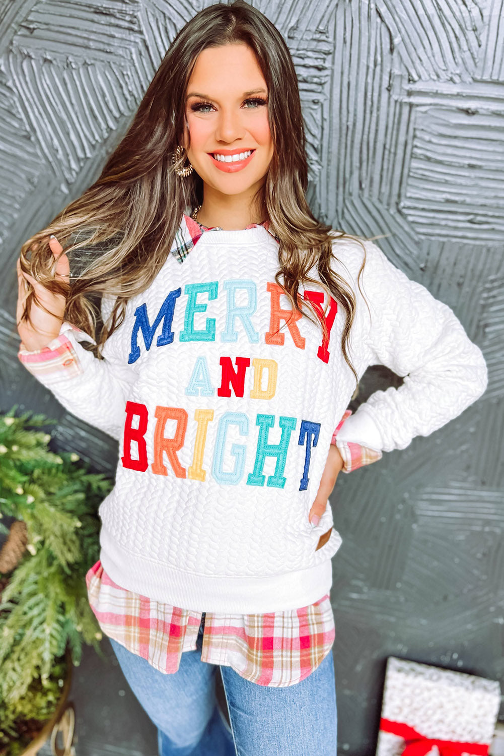 Bright White Merry And Bright Cable Knit Pullover Sweatshirt, S-XL