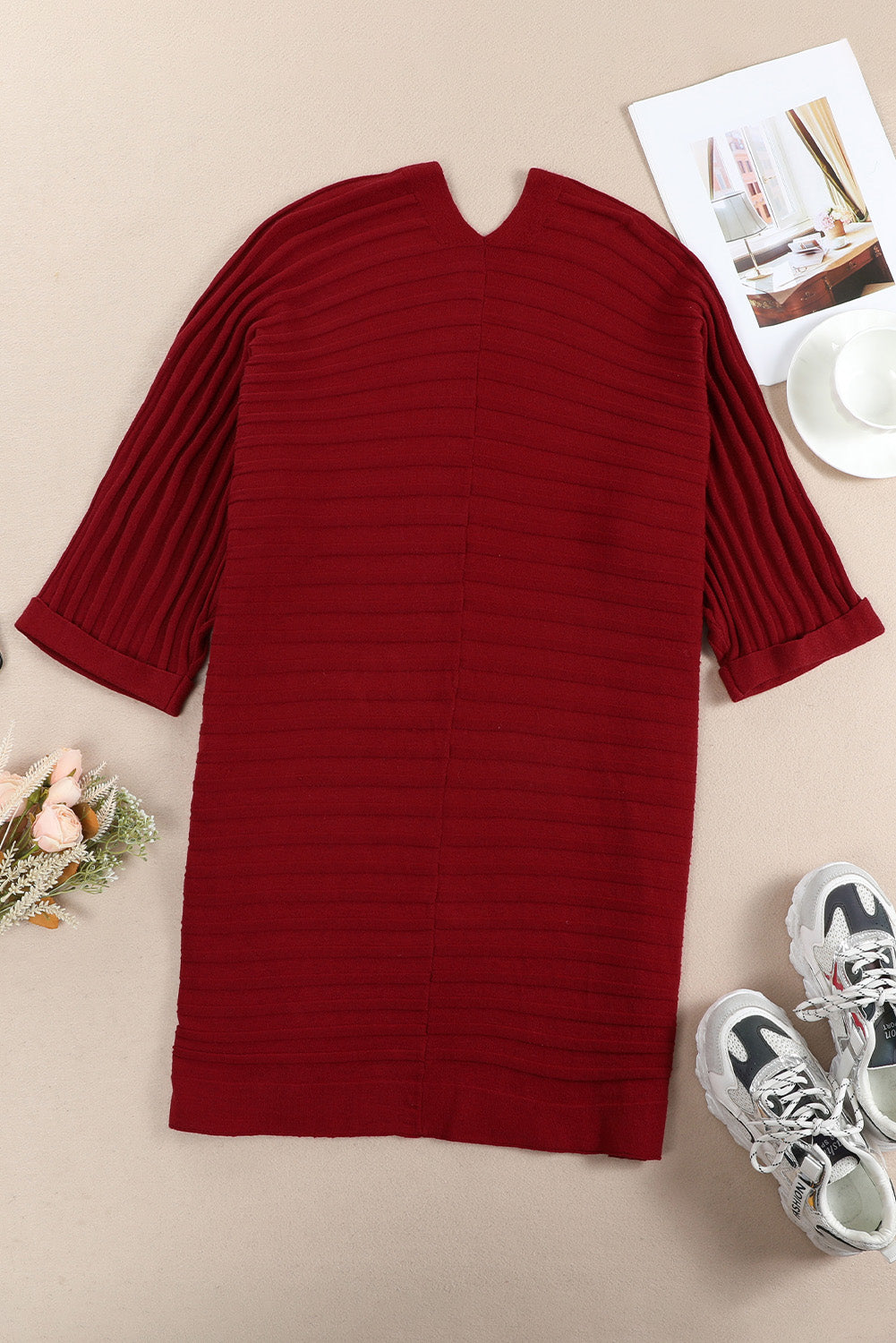 Ribbed Knit Kimono 3/4 Sleeve Open Front, S-2X, Several color choices!