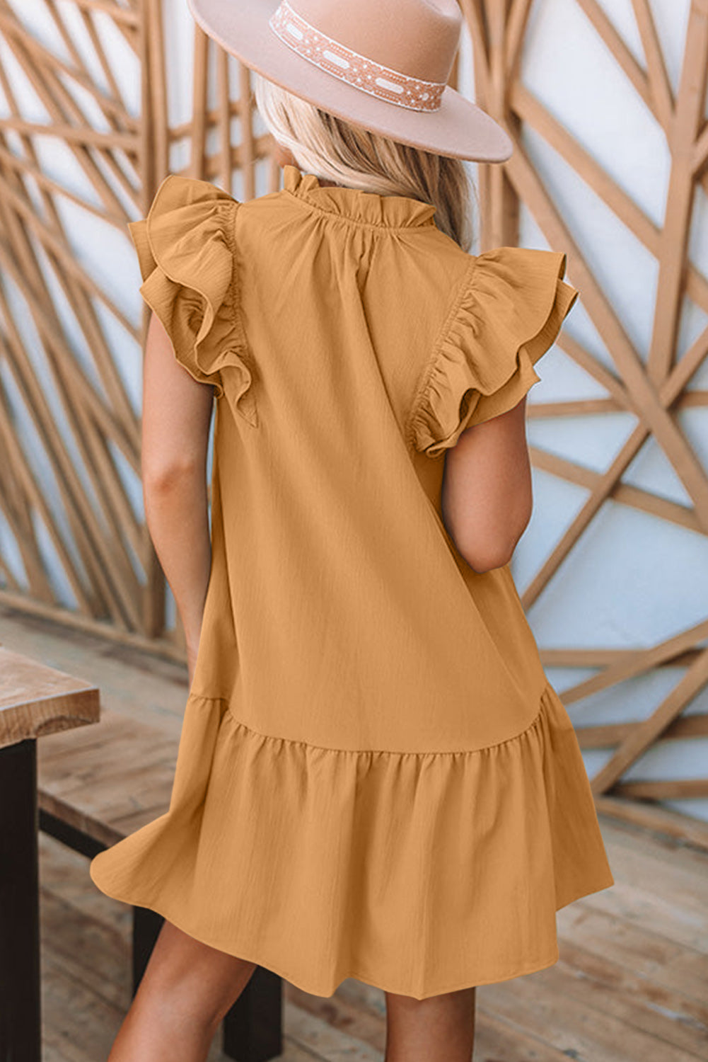 Tiered Ruffled Drawstring V Neck Short Dress With Pockets, S-XL, several color choices