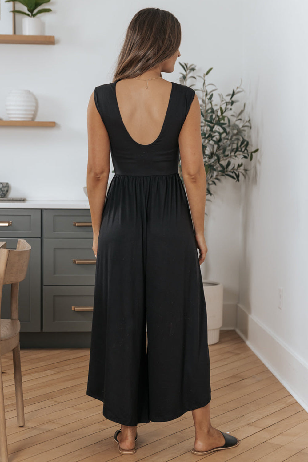 Open Back Wide Leg Jumpsuit, S-XL