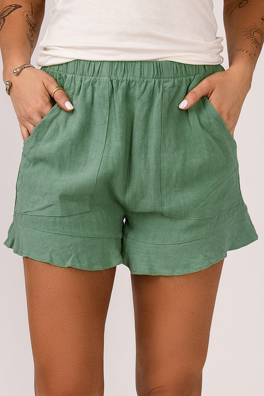 High Waist Pocketed Ruffle Shorts, XXS-XXL, five color choices