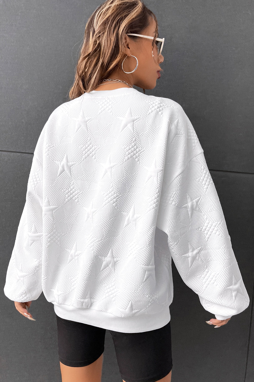 Star Embossed Textured Sweatshirt, S-XL, three color choices