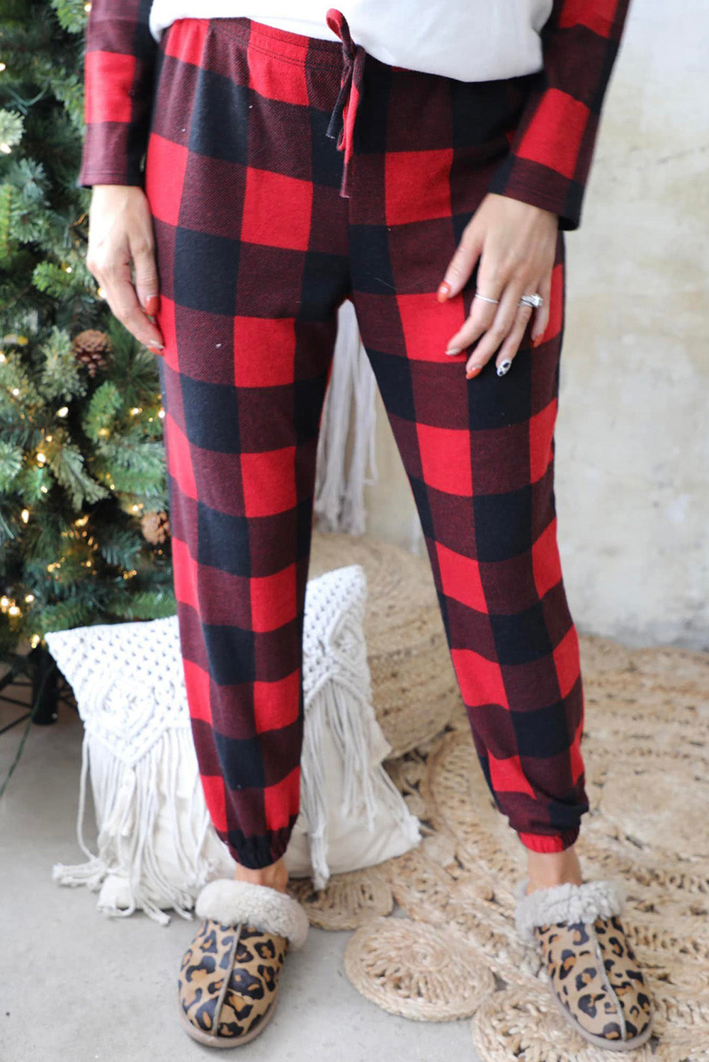 Merry Leopard Plaid Color Block Two Piece Set, S-2XL