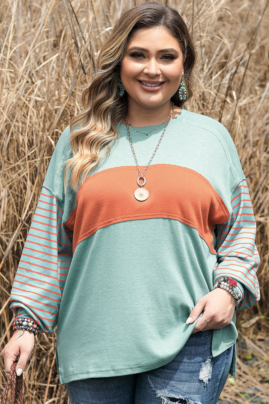 Striped Long Sleeve Color Block Tee, 1XL-3XL