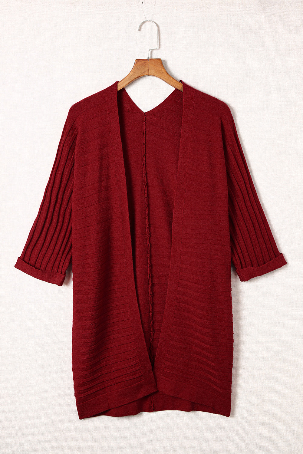 Ribbed Knit Kimono 3/4 Sleeve Open Front, S-2X, Several color choices!