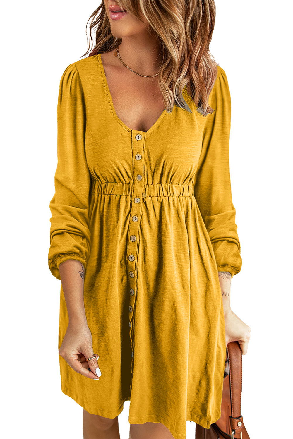 Button Up High Waist Long Sleeve Dress, S-2XL, Several color choices!