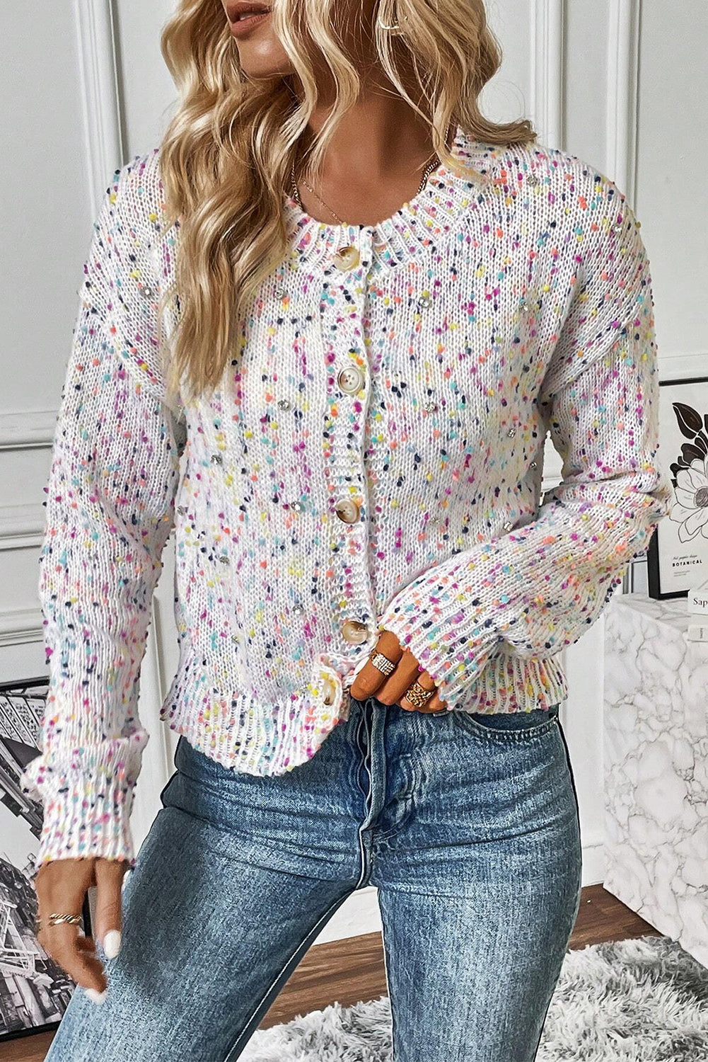 Multicolor Confetti Sweater Cardigan, S-XL