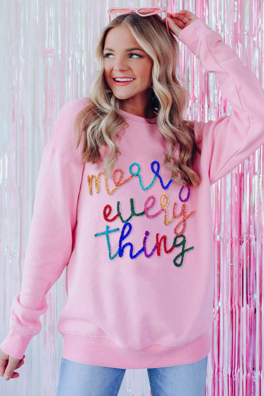 Merry Every Thing Glitter Slogan Sweatshirt, S-XL