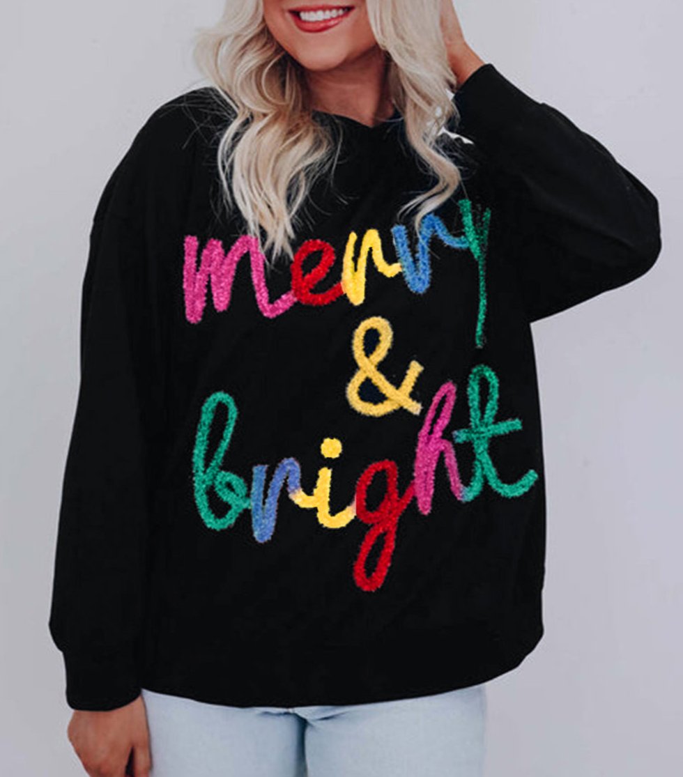 Merry & Bright Tinsel Graphic Sweater, S-XL