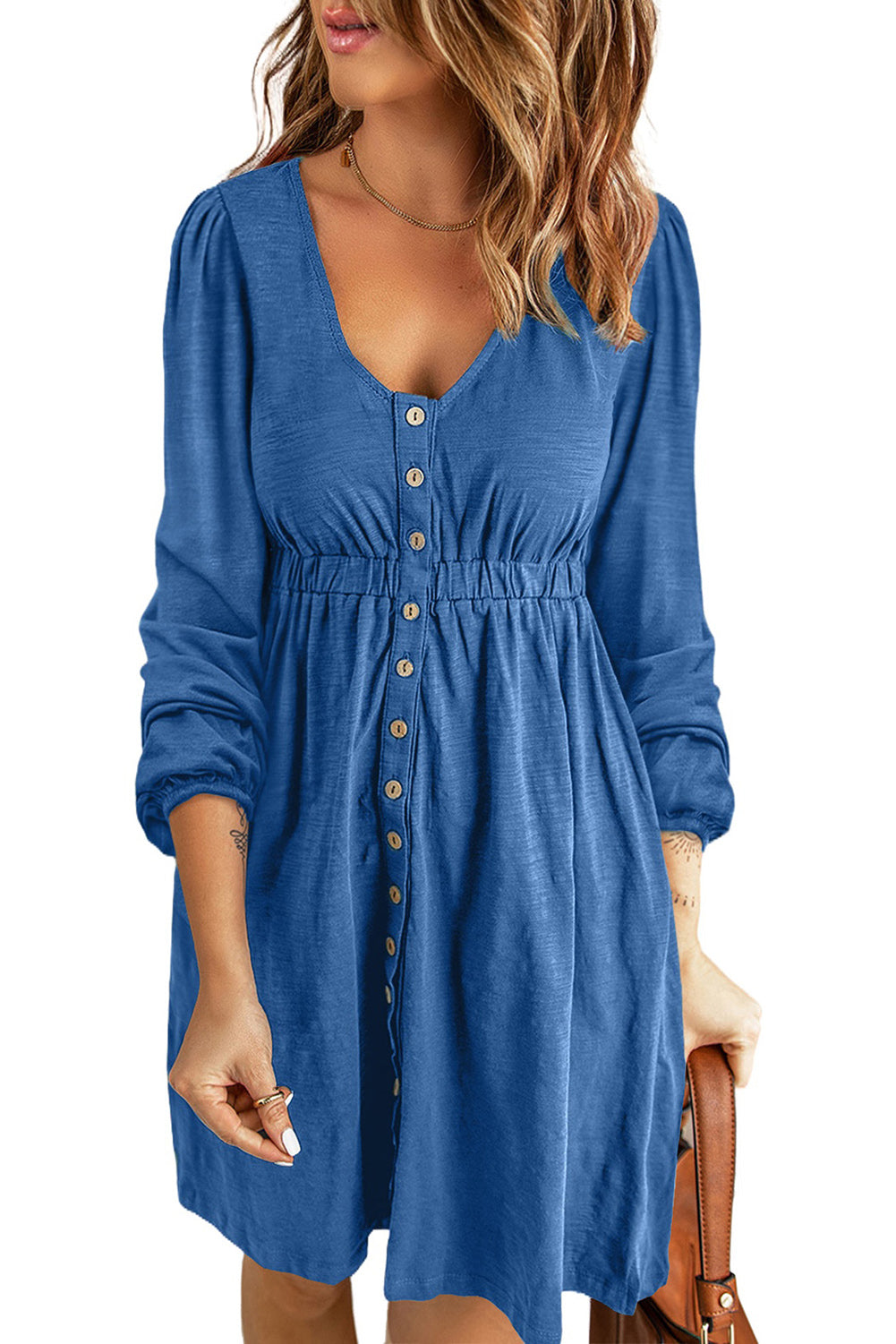 Button Up High Waist Long Sleeve Dress, S-2XL, Several color choices!