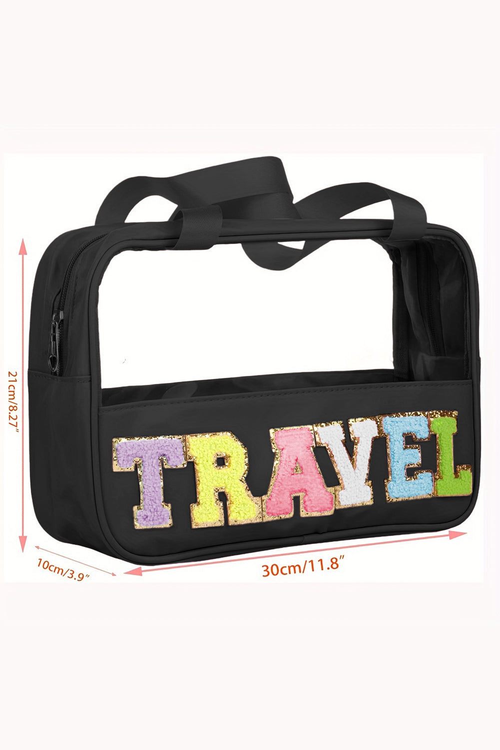 TRAVEL Chenille Letter Clear Bag, two color choices