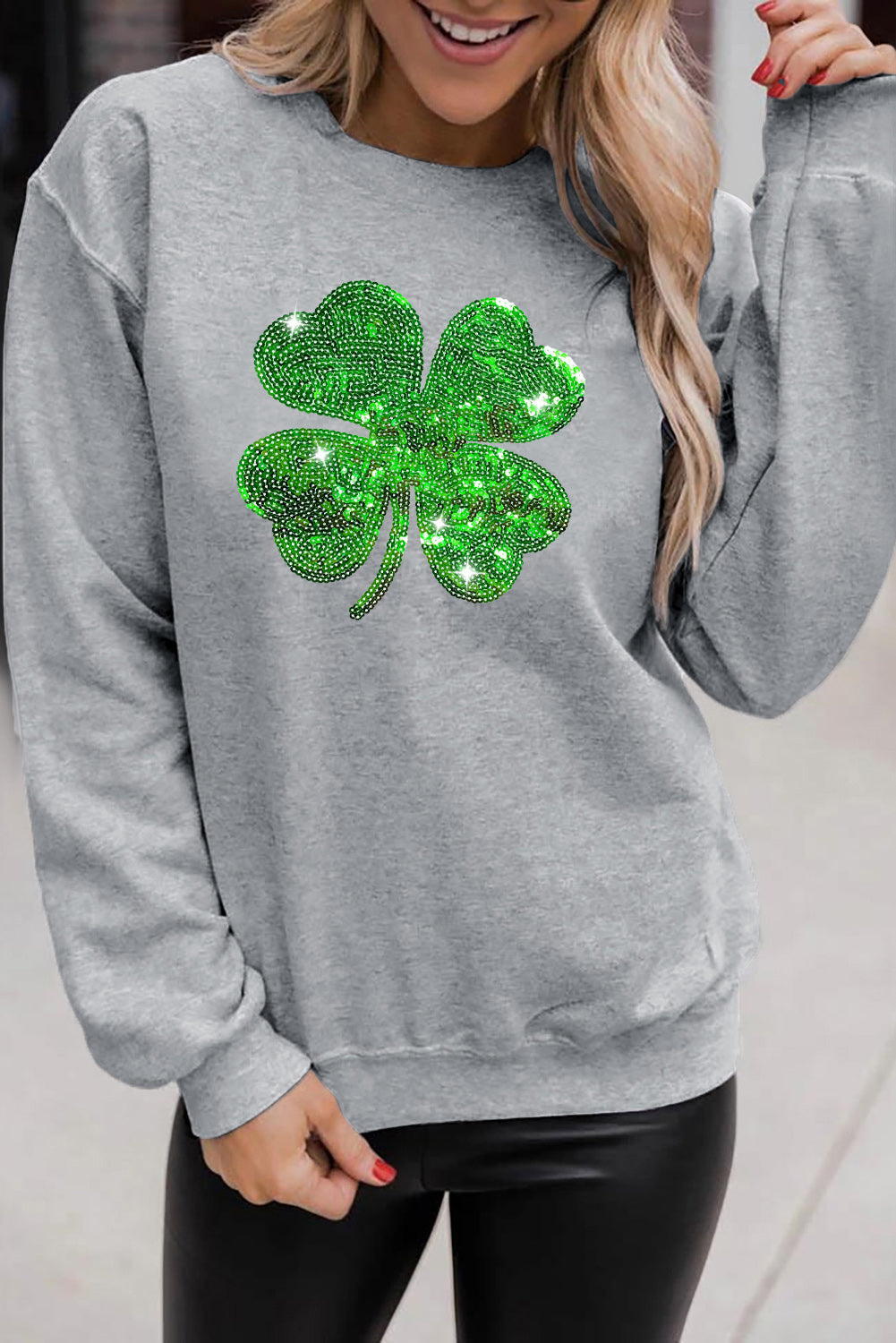 Sequined Clover Patch Sweatshirt, S-2XL