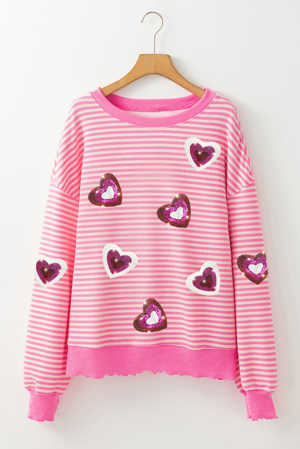 Be Still My Heart Stripe Sequin Heart Valentines Top