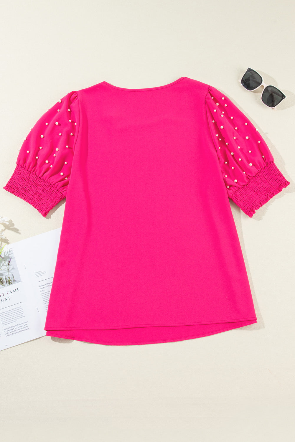 Pearl Detail Puff Sleeve Top, 1XL-3XL