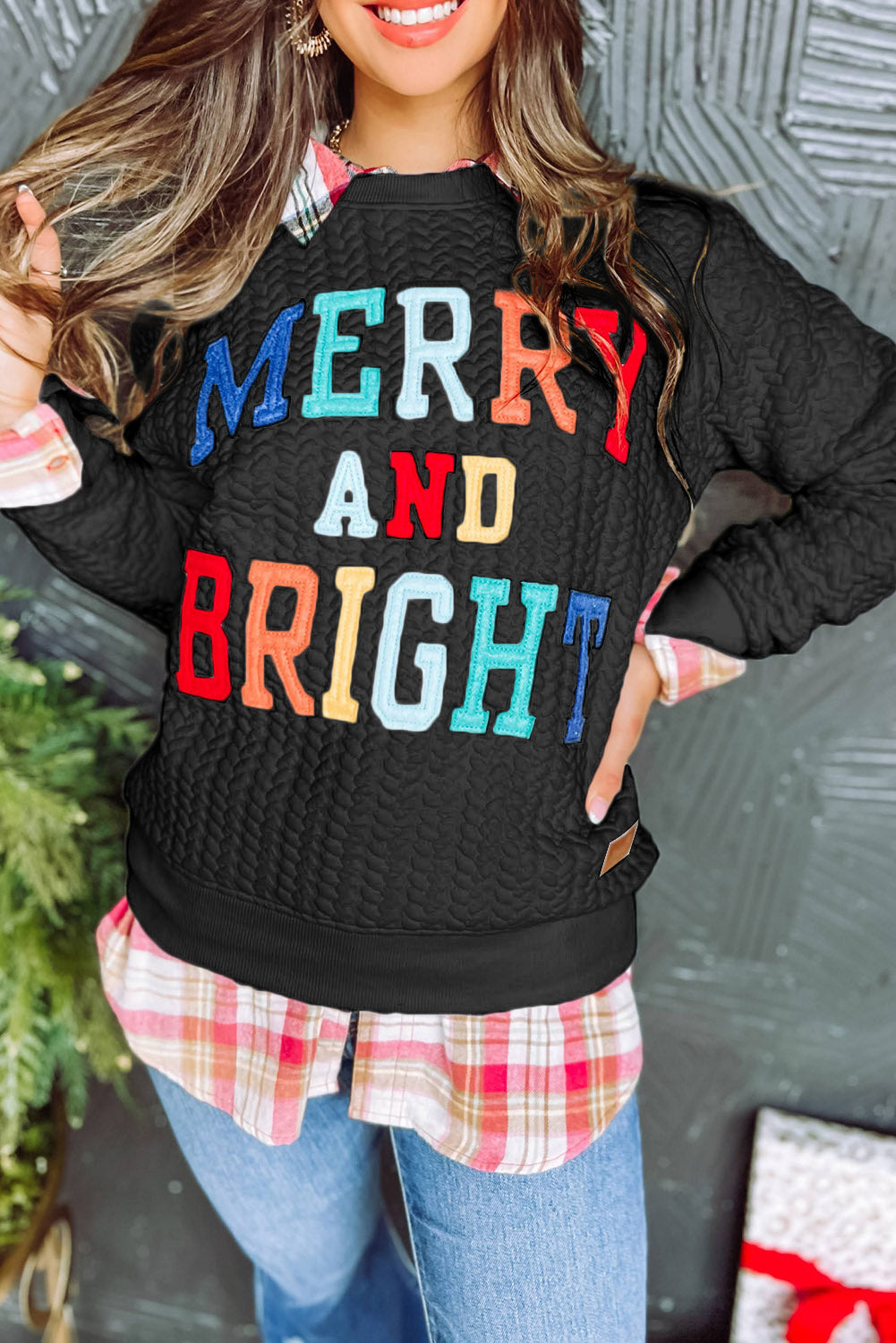 Bright White Merry And Bright Cable Knit Pullover Sweatshirt, S-XL