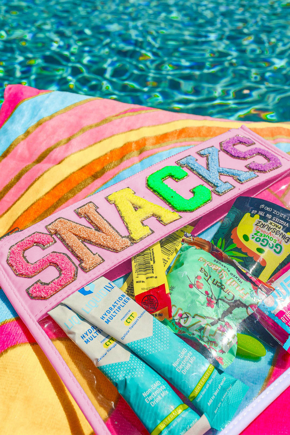 SNACKS Chenille Letters Zipped Clear Pouch