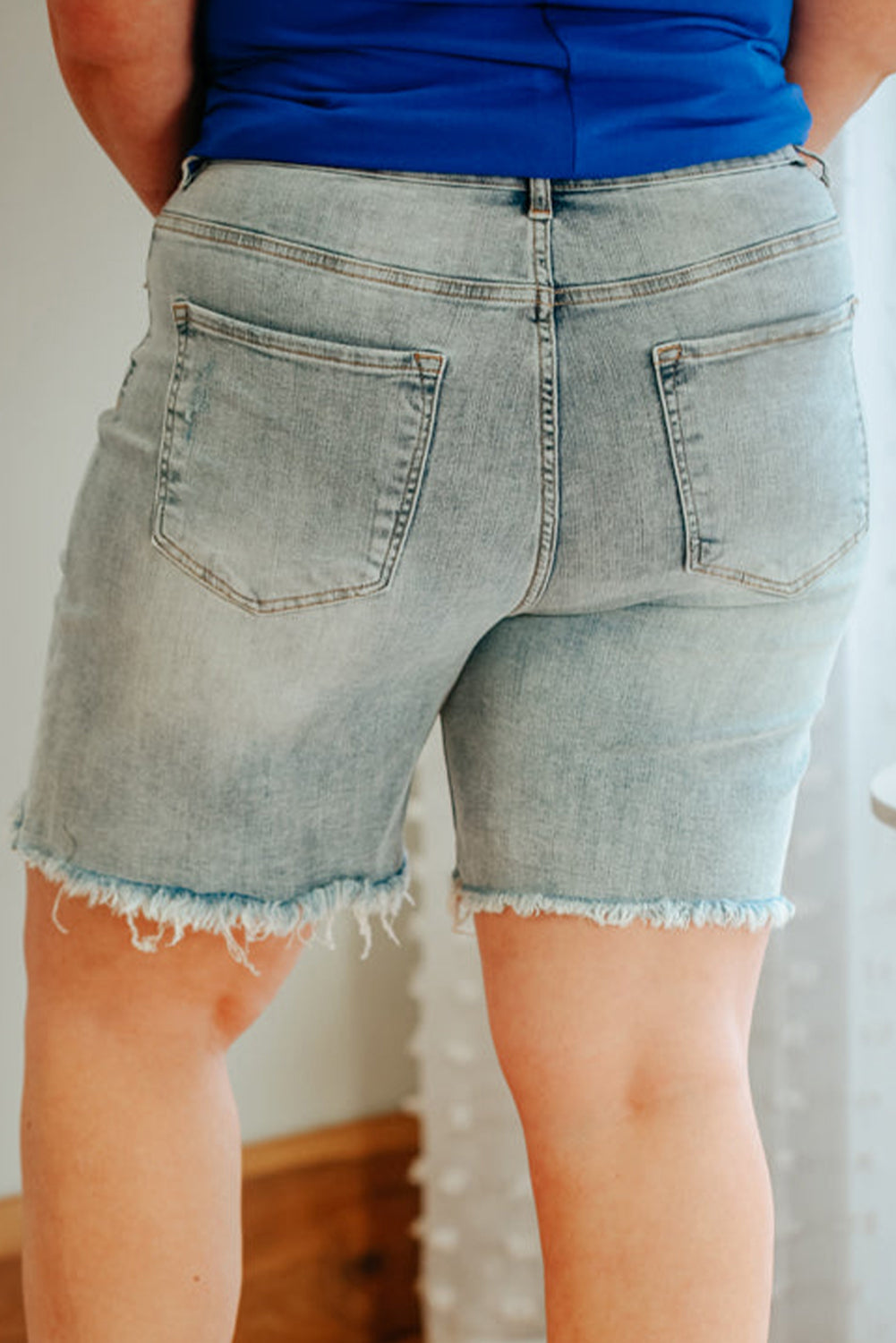 Distressed Rolled Hem Denim Shorts, 1XL-3XL