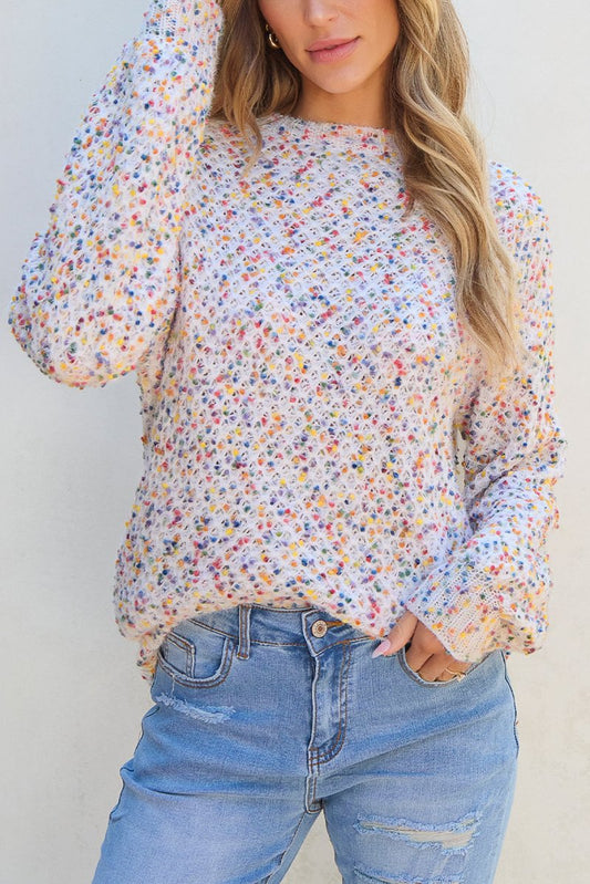 Confetti Knit Popcorn Sweater Top, S-XL