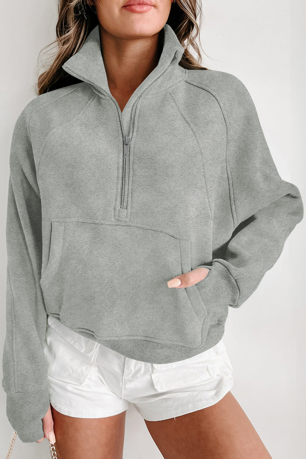 Ribbed Thumbhole Sleeve Sweatshirt, S-2XL, several color choices