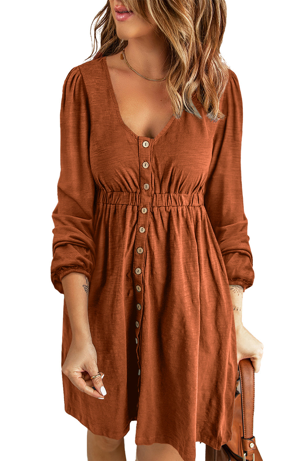 Button Up High Waist Long Sleeve Dress, S-2XL, Several color choices!