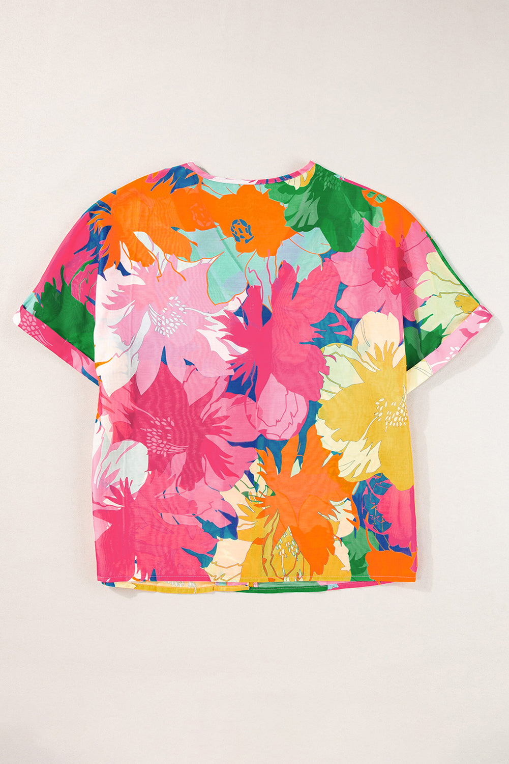 Floral Print Folded Short Sleeve Shirt, S-XL