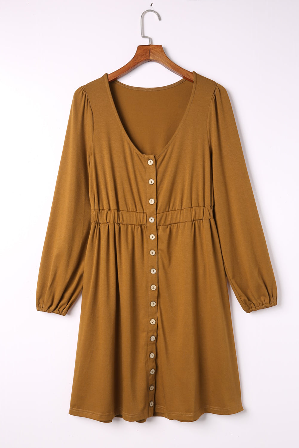 Button Up High Waist Long Sleeve Dress, S-2XL, Several color choices!