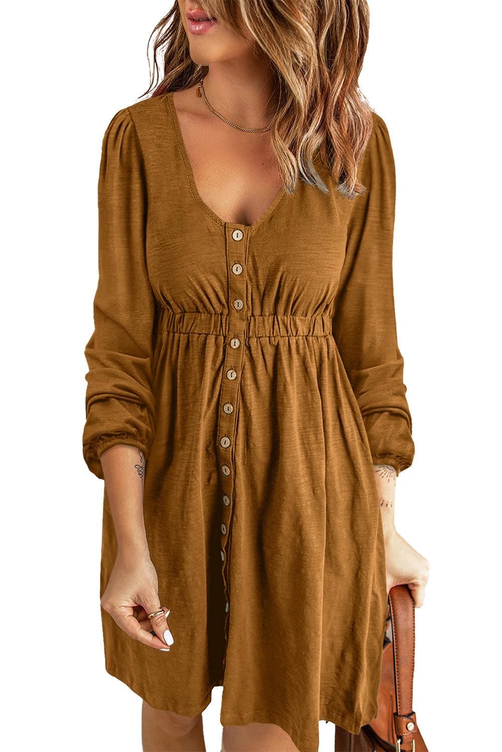 Button Up High Waist Long Sleeve Dress, S-2XL, Several color choices!