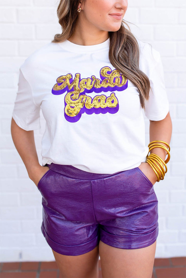 Mardi Gras Sequin Graphic T-shirt, S-2XL