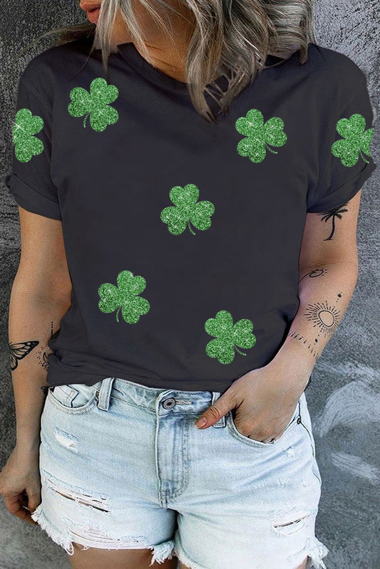 Black Sequin Clovers Graphic Tee, 1XL-3XL