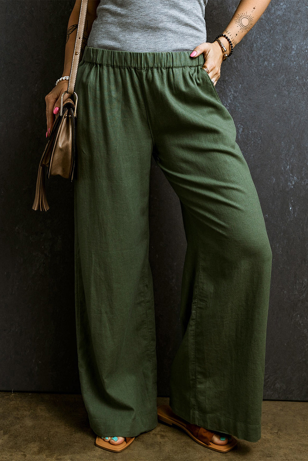 Elastic Waist Casual Wide Leg Pants, S-XL