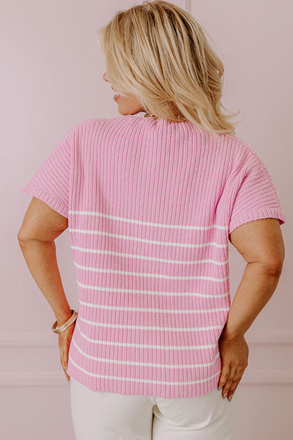 Stripe Ribbed Loose T Shirt, 1XL-3XL