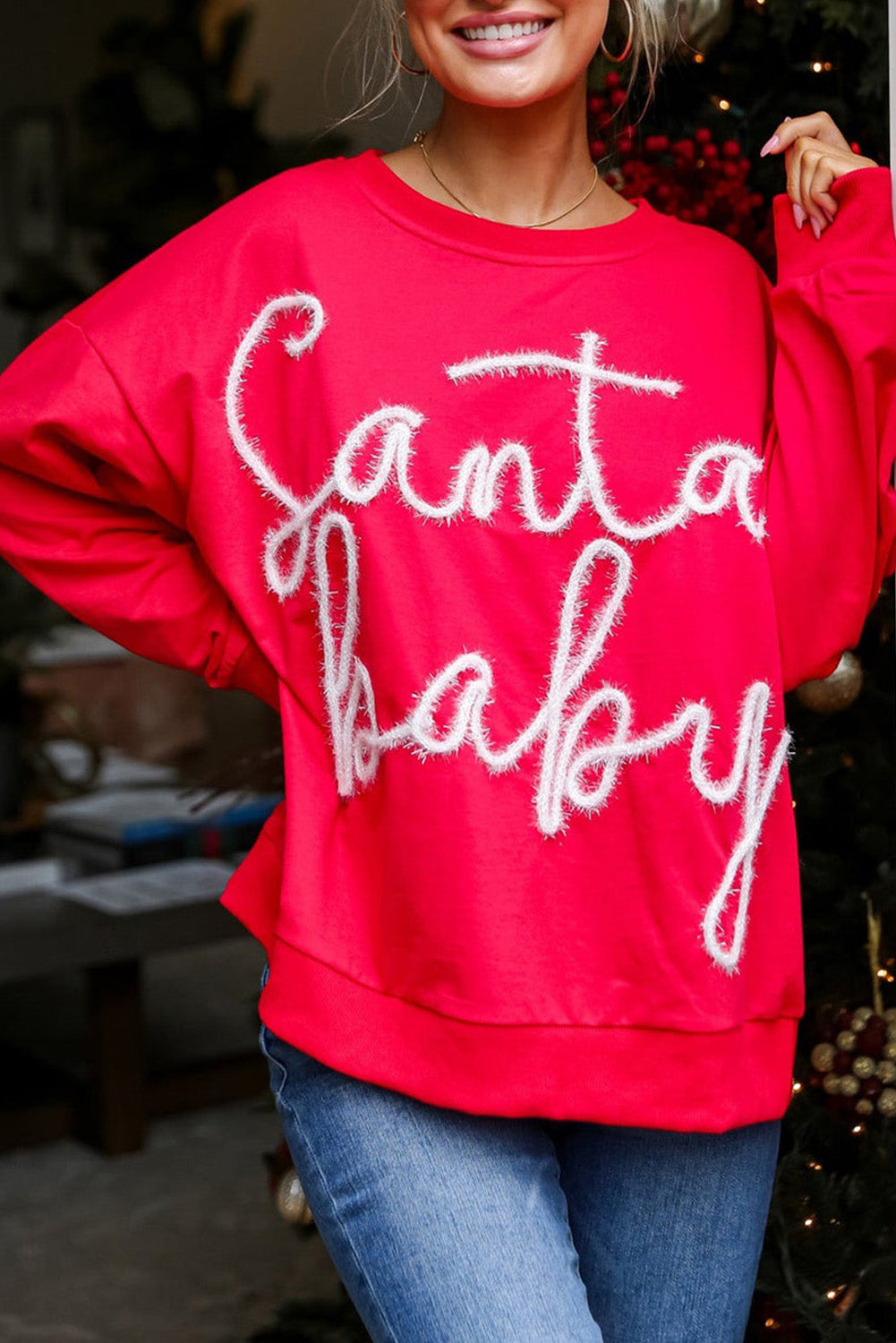 Santa Baby Tinsel Graphic Sweatshirt, S-2XL