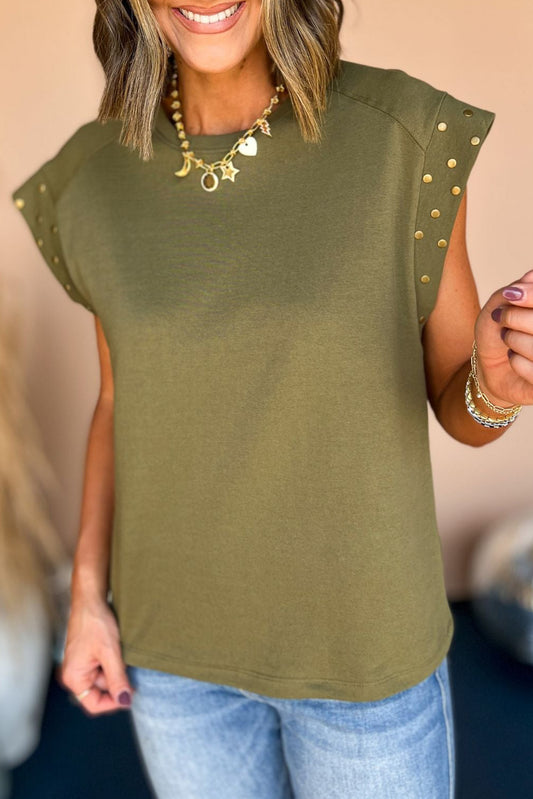 Studded Short Sleeve Top, S-XL