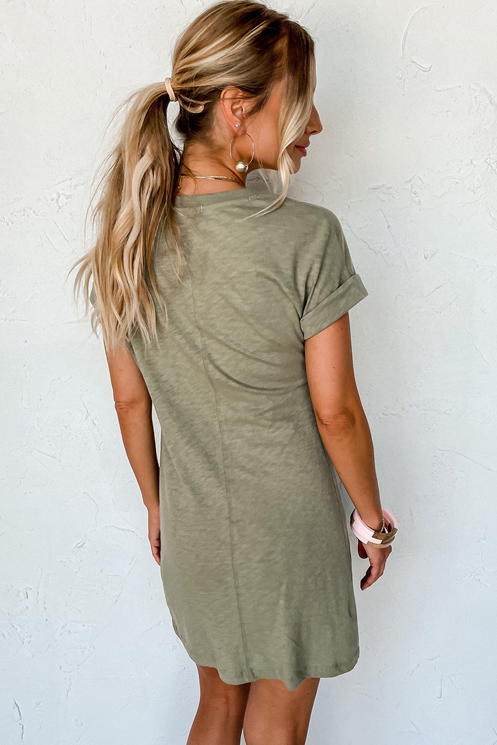 Folded Sleeve Twisted Mini T-Shirt Dress, S-XL