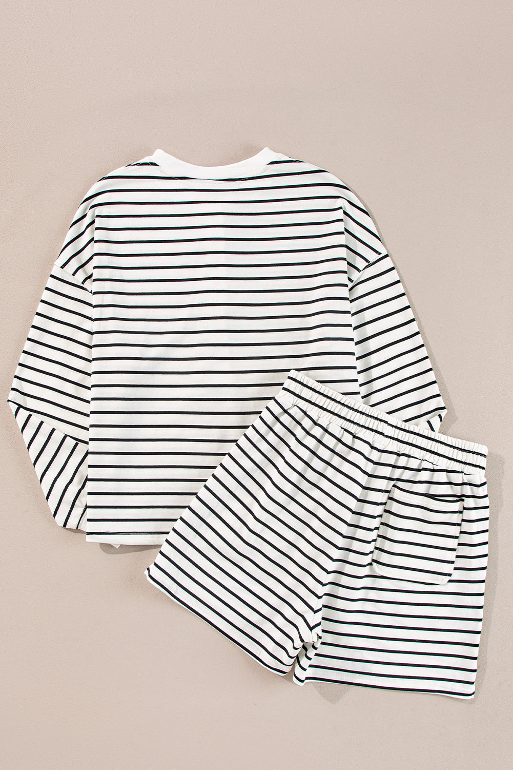 Stripes Printed Half Button Long Sleeve Top and Shorts Set, S-XL