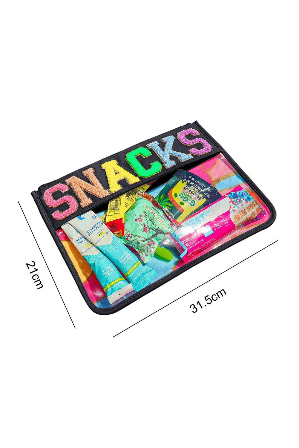 SNACKS Chenille Letters Zipped Clear Pouch