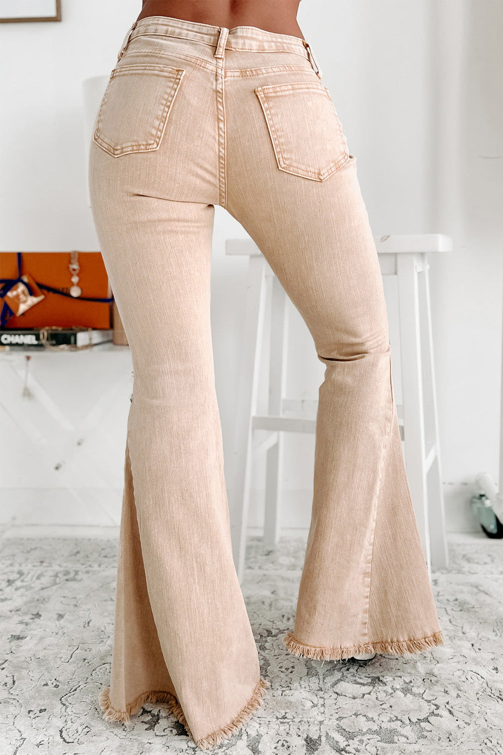 Raw Edge Mid Waist Flared Jeans. Sz 4-18