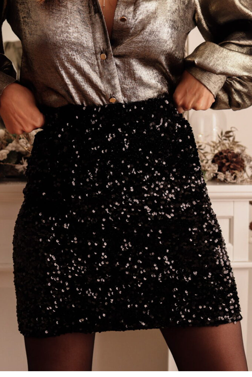 Black Sequin Skirt, S-XL