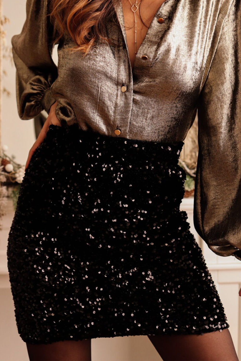 Black Sequin Skirt, S-XL